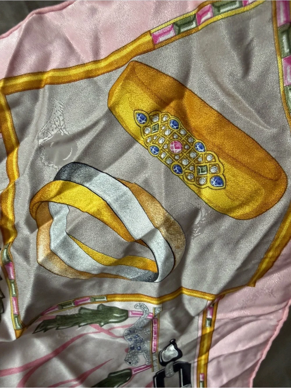 Vintage Must de Cartier Jewelry Animals Silk Scarf 34x34 pink